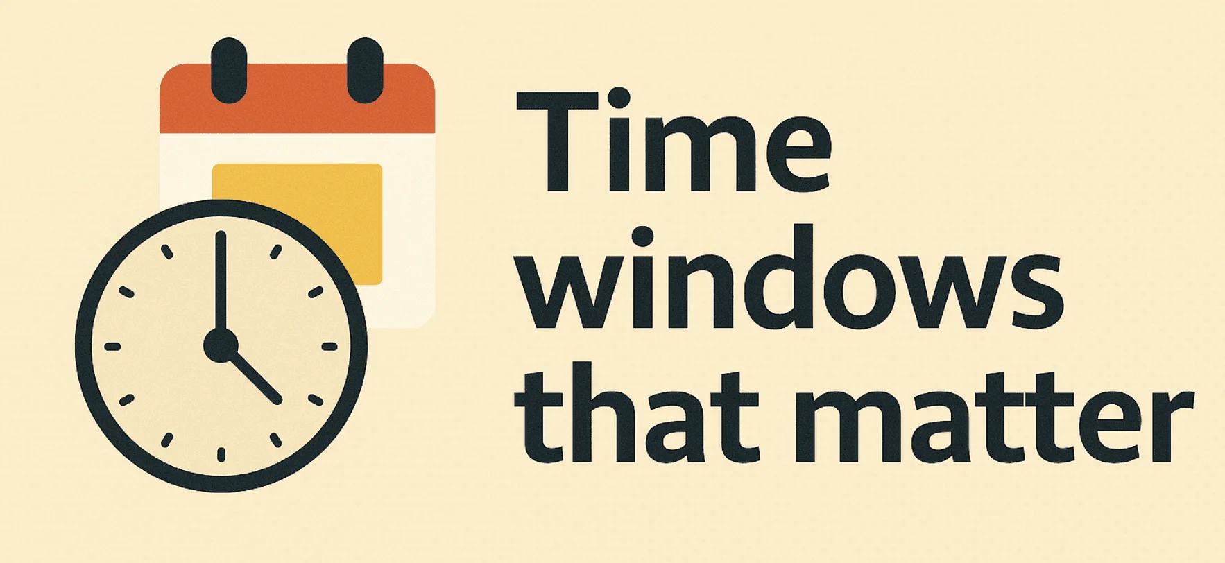 Illustration showing a calendar and clock icon with the words “Time windows that matter,” representing Amazon return and refund time frames.